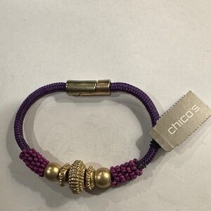 Chico's Vibrant Purple and Gold Beaded Bracelet